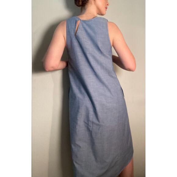 Lorenzini Italian Reversible Cotton Dress Chambray & Blue Camo Minimalism ~ Sz M - Picture 2 of 10